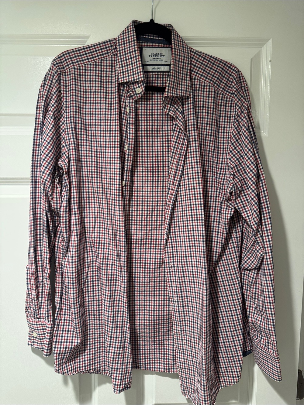 Charles Tyrwhitt Red and Blue Microcheck Cotton Button-Down Shirt